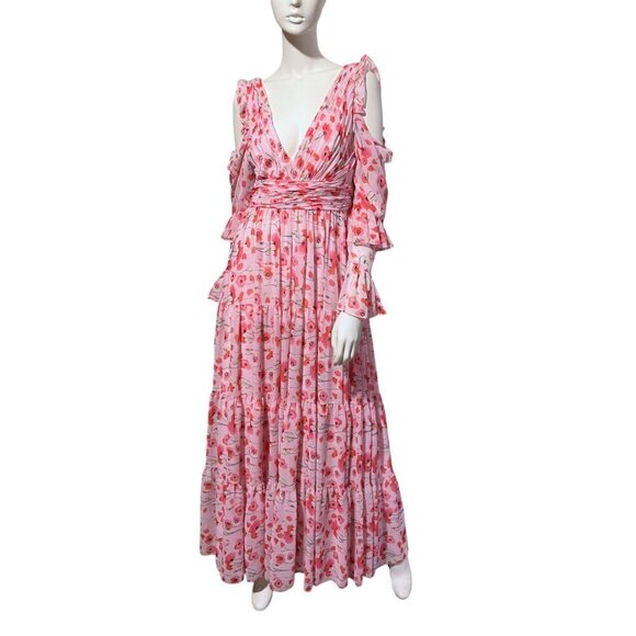 Mac Duggal Ieena Floral Gown 6 Backless Plunge Tiered Ruffled Coquette Twee - Picture 4 of 14